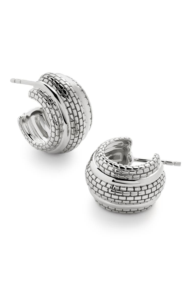Heirloom Chunky Huggie Hoop Earrings, Main, color, STERLING SILVER