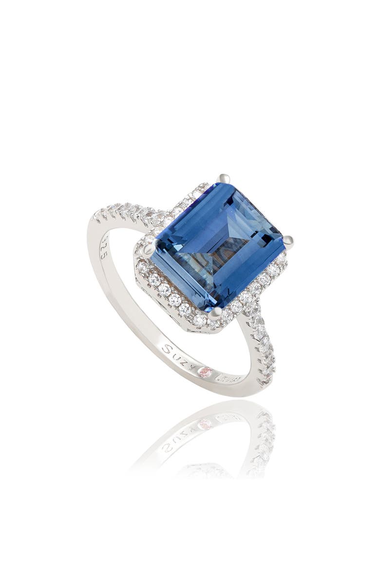 Blue Cubic Zirconia Halo Engagement Ring, Main, color, BLUE