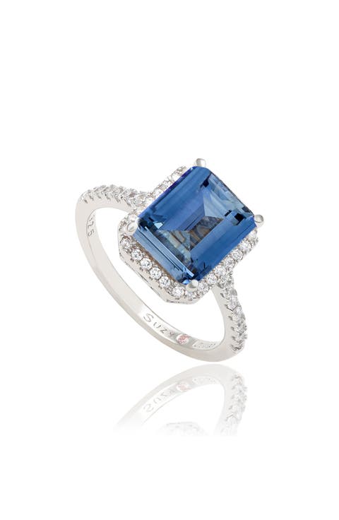 Blue Cubic Zirconia Halo Engagement Ring