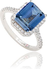 SUZY LEVIAN Blue Cubic Zirconia Halo Engagement Ring