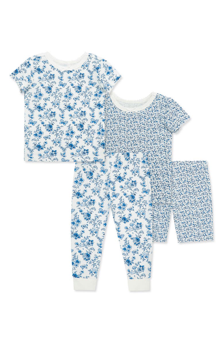 Little Me Blue Garden 2-Pack Floral Pajamas, Main, color, 