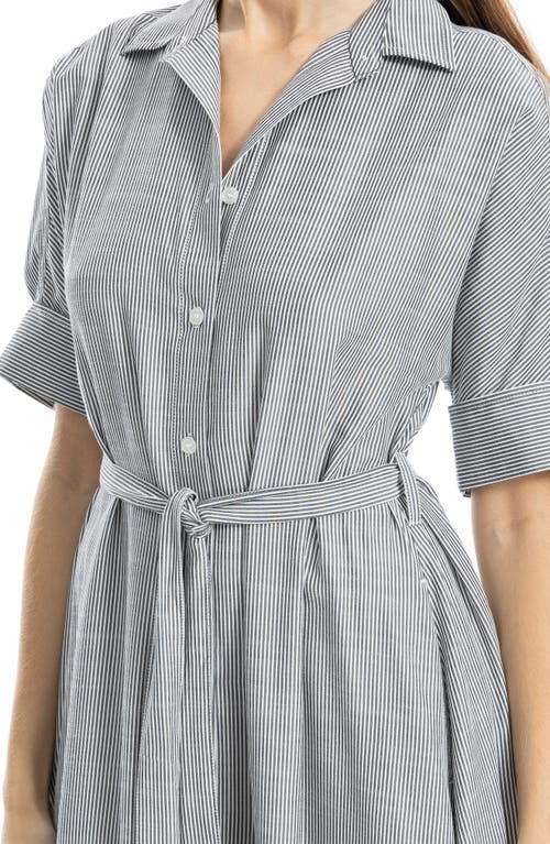 Max Studio Stripe Short Sleeve Maxi Shirtdress In Black/off White Mini Stripe