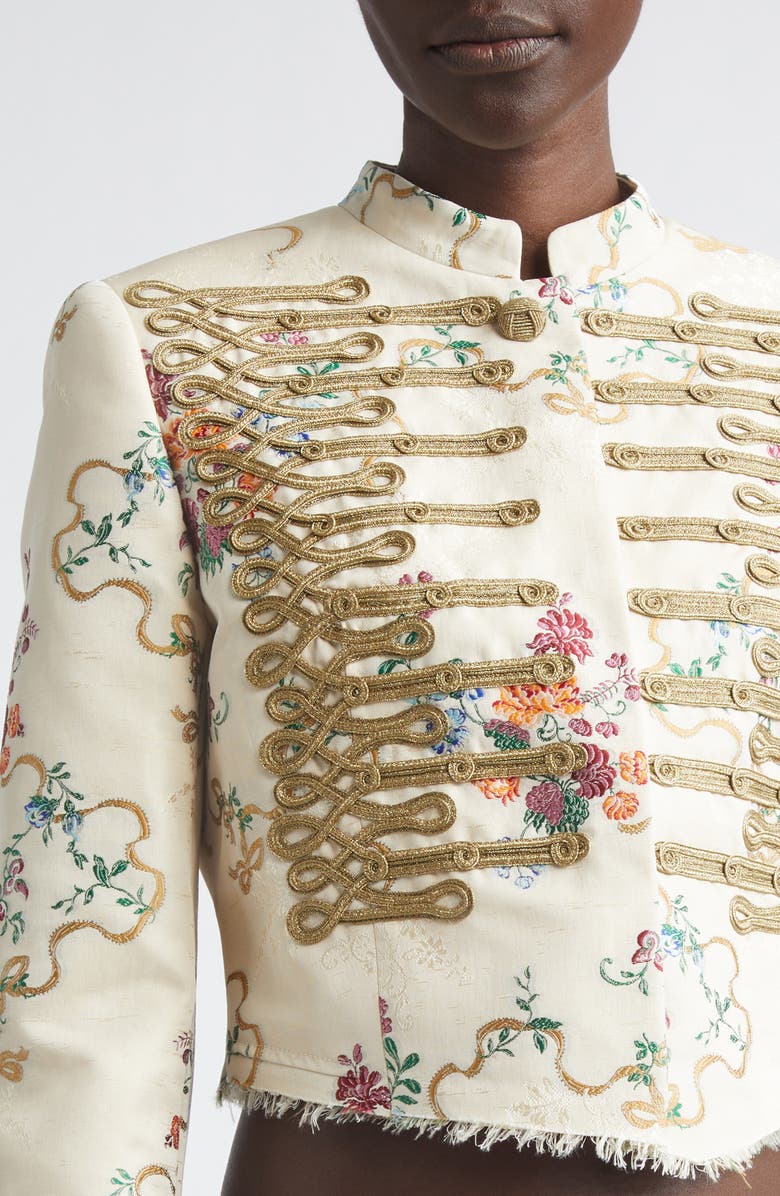 McQueen Embroidered Crop Floral Jacquard Jacket, Alternate, color,