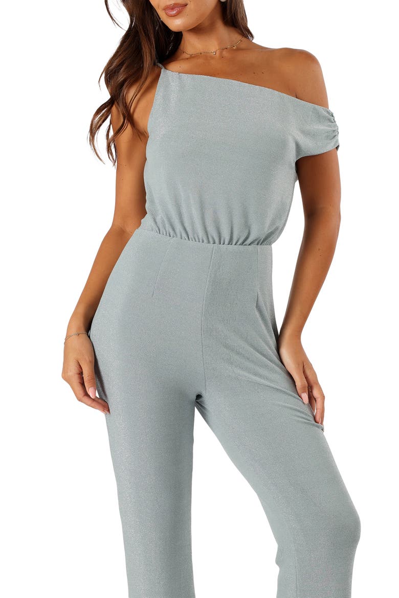Heather Sparkle One-Shoulder Jumpsuit, Alternate, color, SAGE