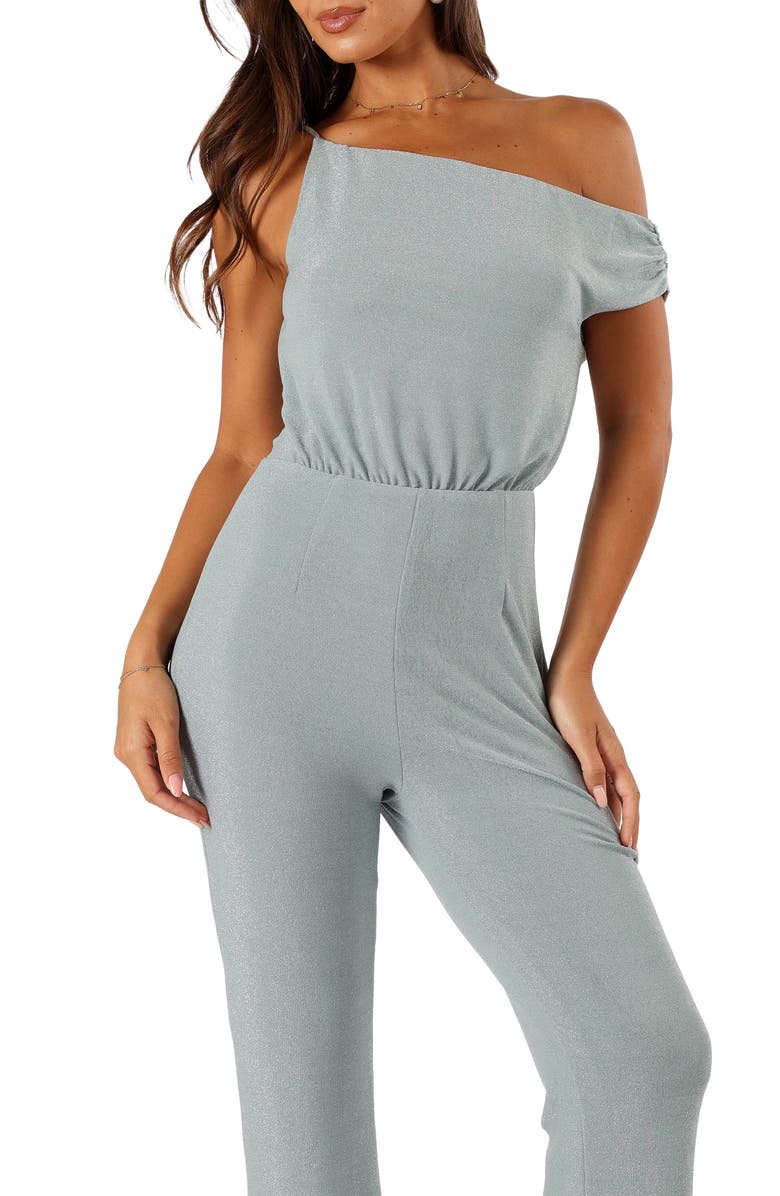 Petal & Pup Heather Sparkle One-Shoulder Jumpsuit, Alternate, color, Sage