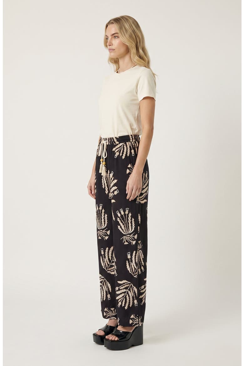 Botanical Print Wide Leg Pants with Drawstring Waist and Side Pockets, Alternate, color, Black