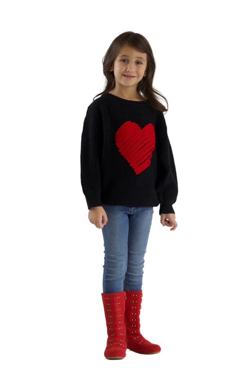 Mia Belle Girls Girls Love Note Embroidered Red Heart Sweater, Main, color,