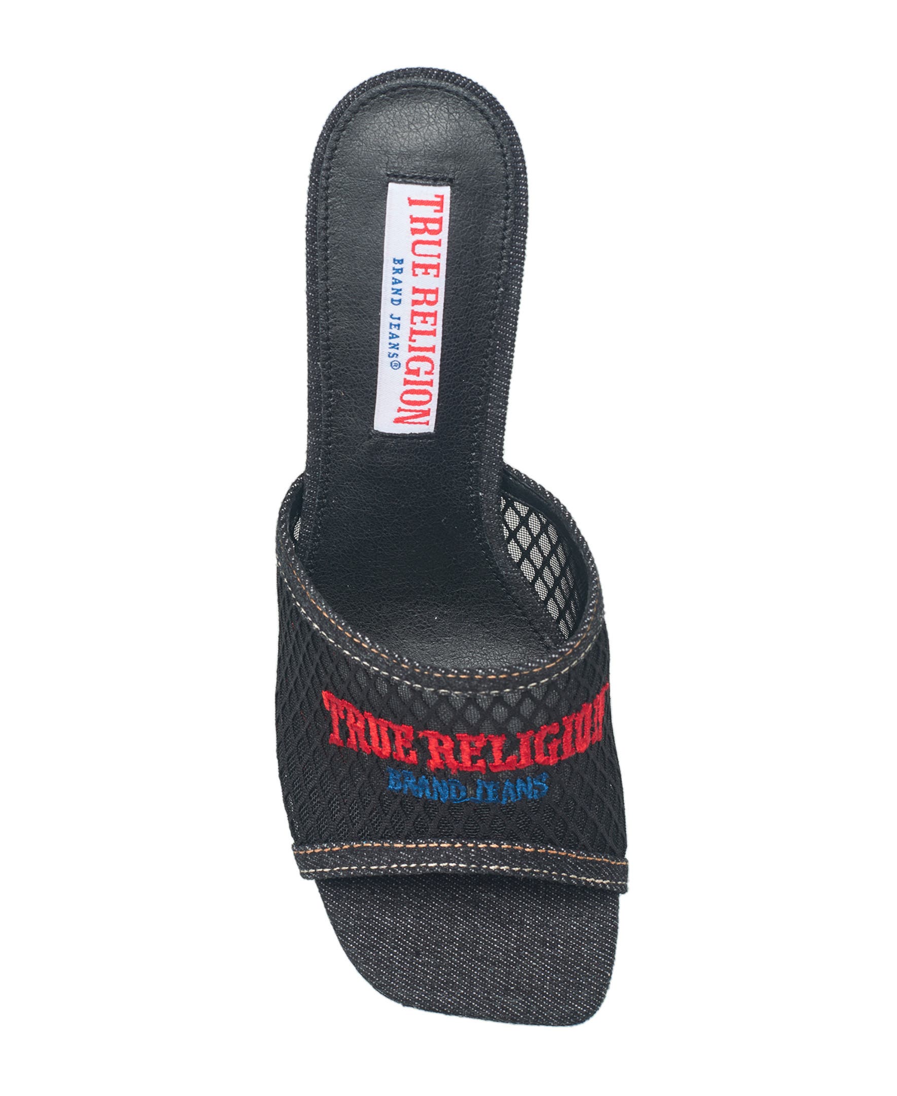True Religion Denim Mesh Mule Heel, Alternate, color, Black