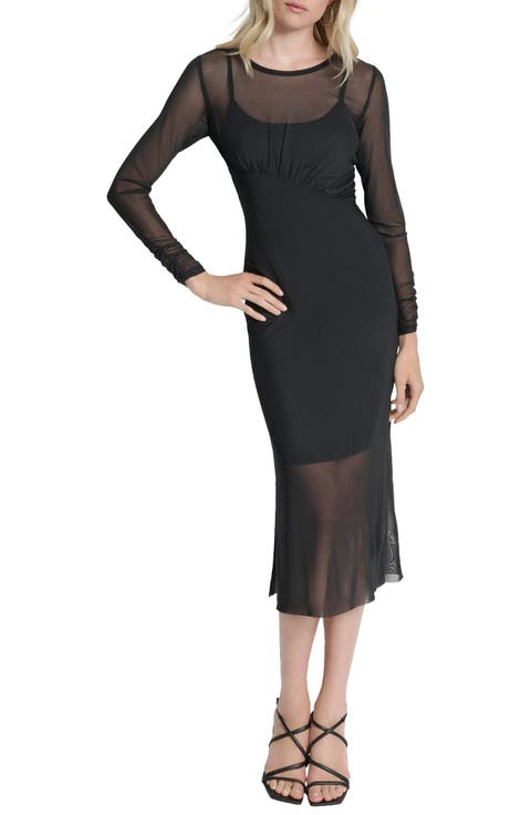 Long Sleeve Asymmetric Waist Mesh Dress