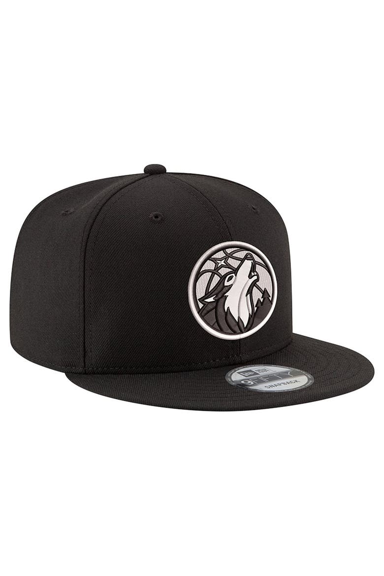 Men's New Era Black/White Minnesota Timberwolves 9FIFTY Snapback Hat, Alternate, color, Black