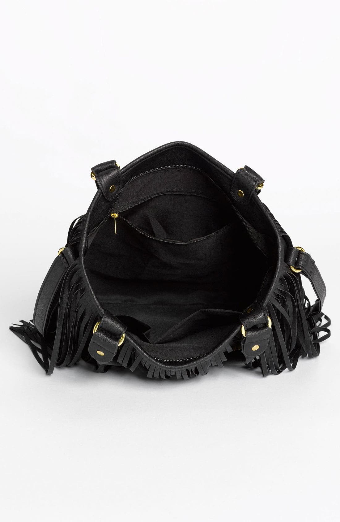 Faux Leather Fringe Hobo Bag, Alternate, color, BLACK/ GOLD