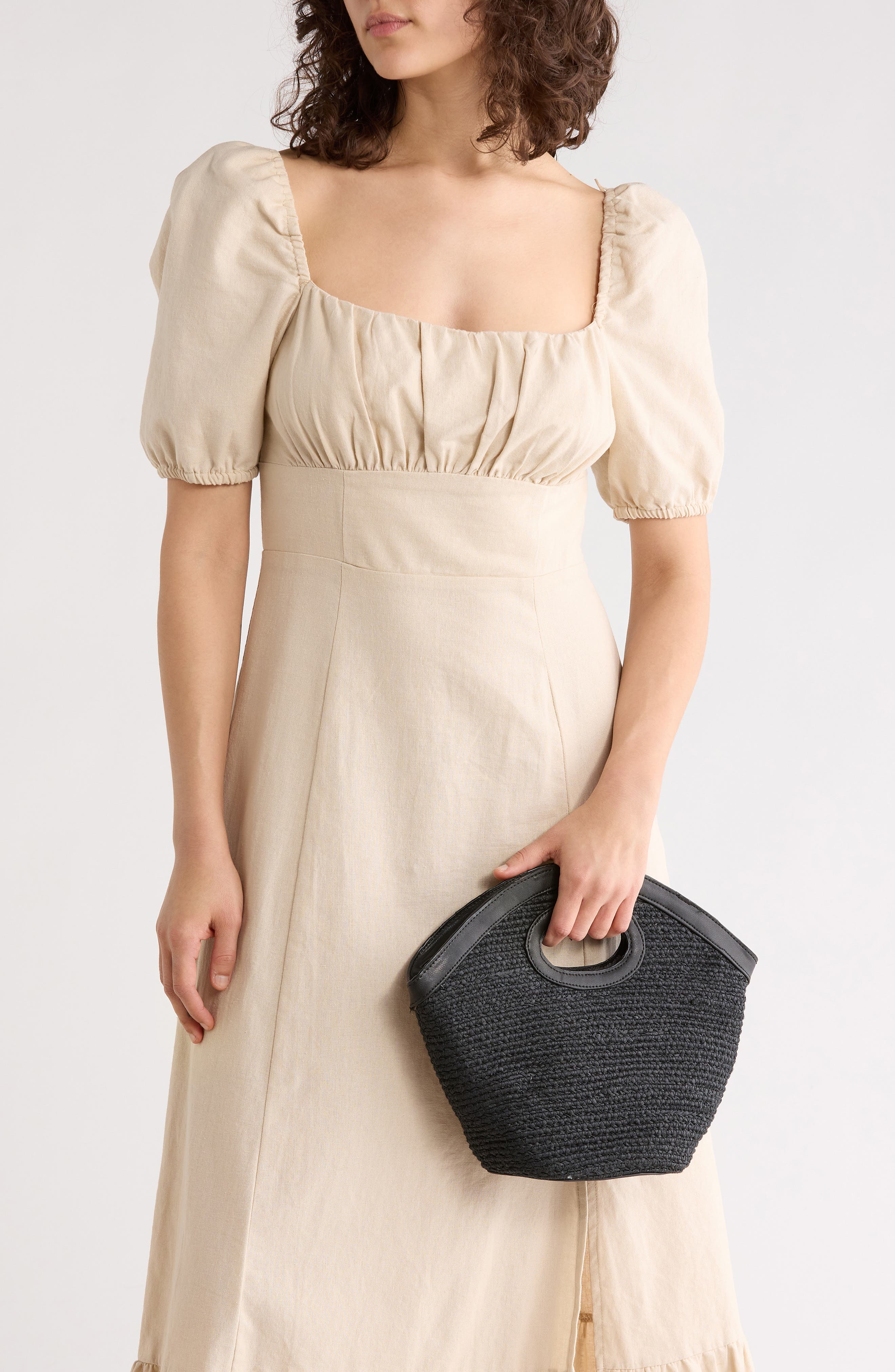 Collection XIIX Flared Cutout Handle Straw Bag, Alternate, color, Black