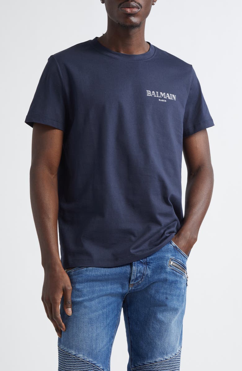 Balmain Gel Logo T-Shirt, Main, color, Navy/ Multi