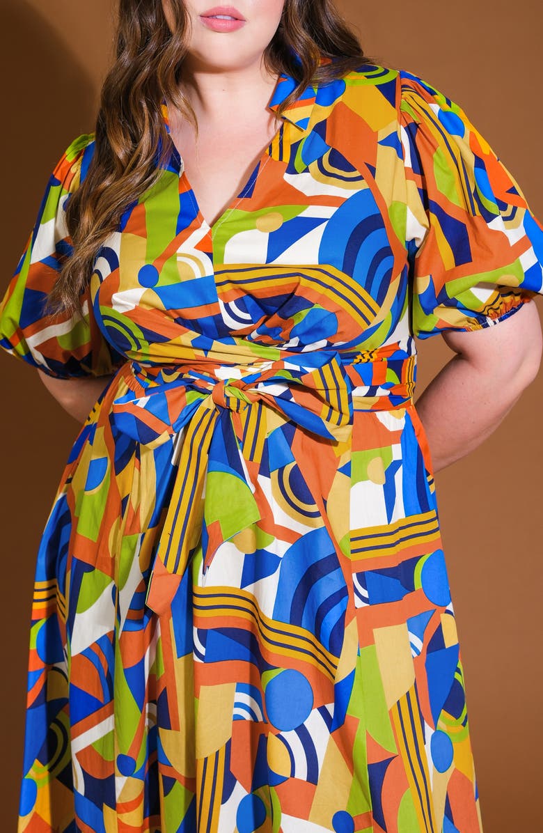 FLYING TOMATO Printed Tie Waist Tiered Maxi Dress, Alternate, color, Blue Rust