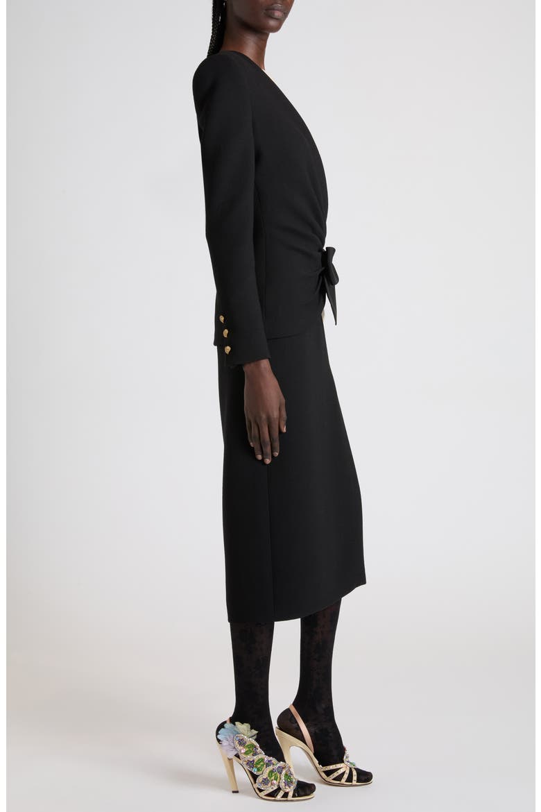 Bow Detail Long Sleeve Crepe Couture Dress, Alternate, color, BLACK/ CREAM