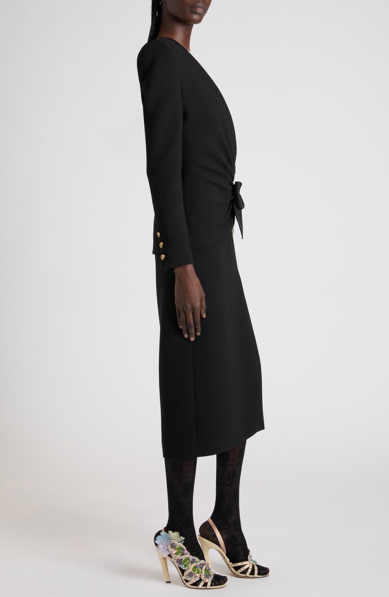 Valentino Bow Detail Long Sleeve Crepe Couture Dress, Alternate, color, Black/ Cream