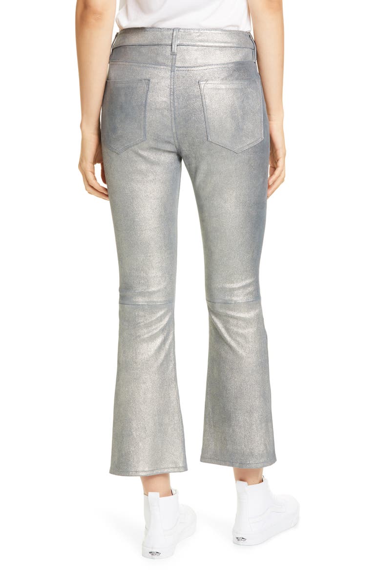 Le Crop Metallic Leather Mini Boot Pants, Alternate, color, SILVER