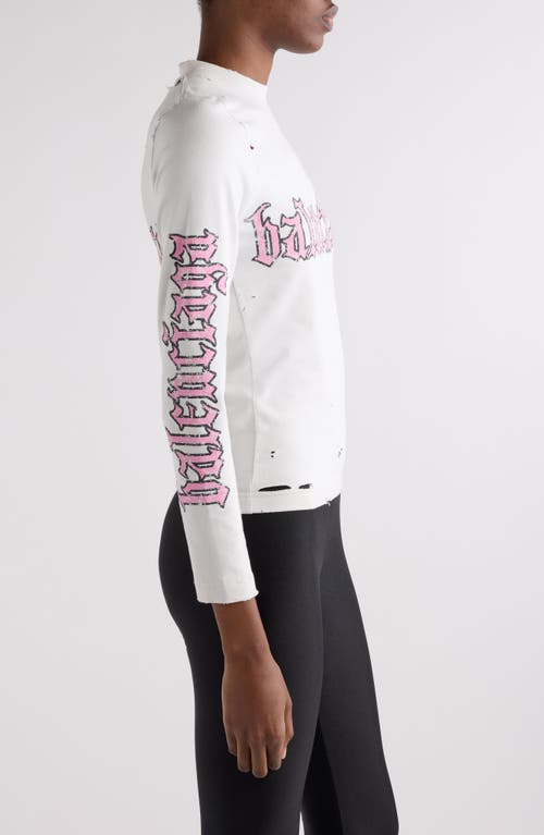 Balenciaga Crew Neck Graphic Print Long Sleeves Top In White