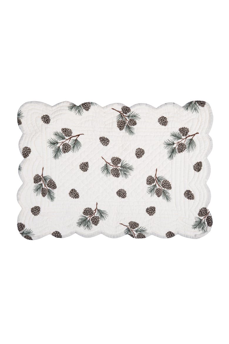 Greenstone Pines Scalloped Placemats Set of 6 Black Bear Moose, 13" x 19", Alternate, color, Green