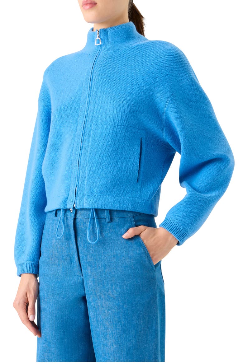 Cashmere Piqué Crop Zip-Up Cardigan, Alternate, color, TWILIGHT