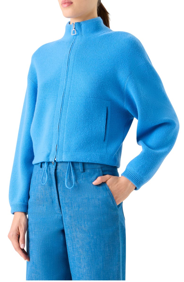 Akris Cashmere Piqué Crop Zip-Up Cardigan, Alternate, color, Twilight