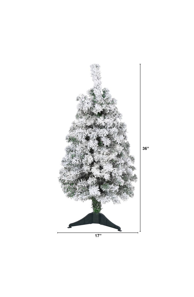 NEARLY NATURAL 3-ft Flocked Rock Springs Spruce Artificial Christmas Tree, Alternate, color, Green
