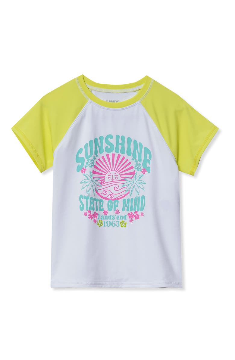 Lands' End Girls Graphic Mock Neck UPF 50 Sun Protection Rash Guard, Main, color, Sunshine/White