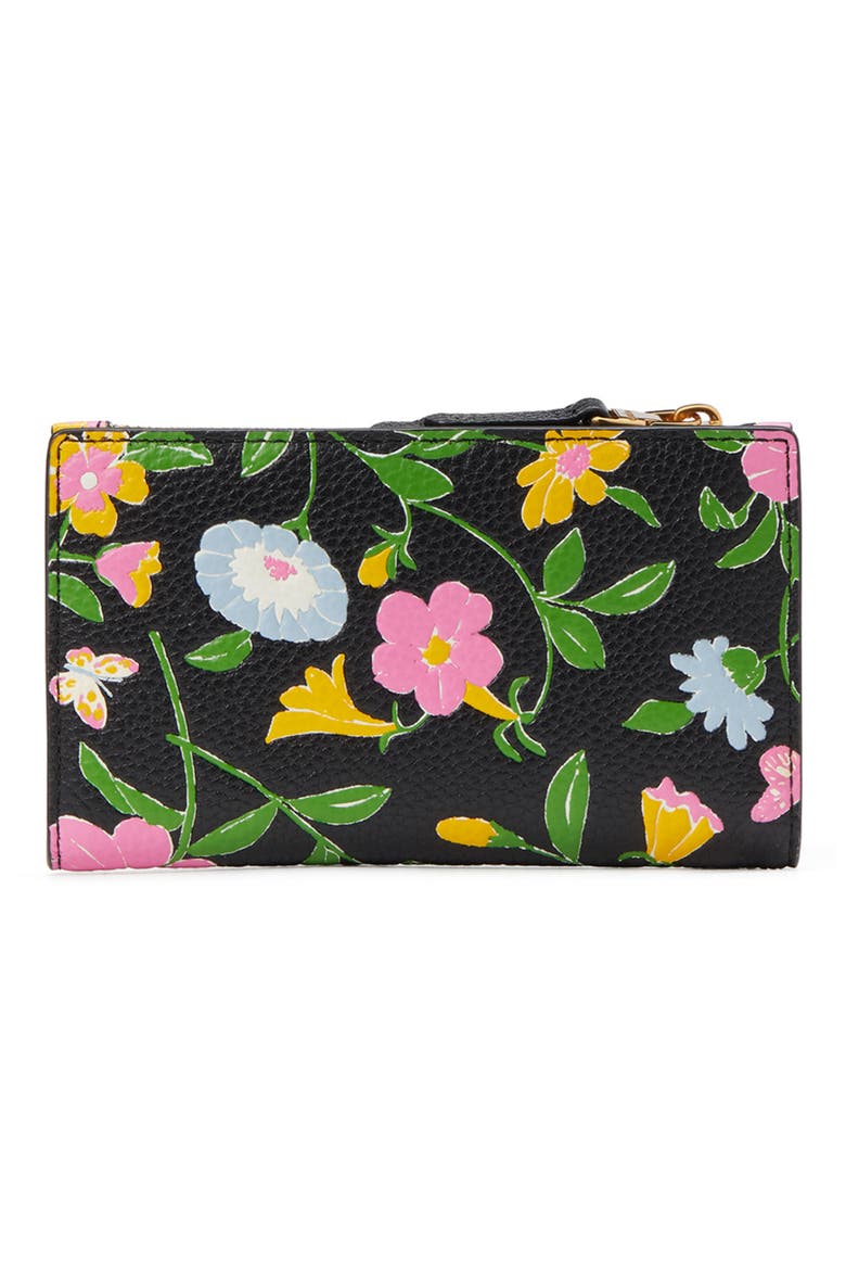 roulette floral embossed leather bifold wallet, Alternate, color, BLACK MULTI.