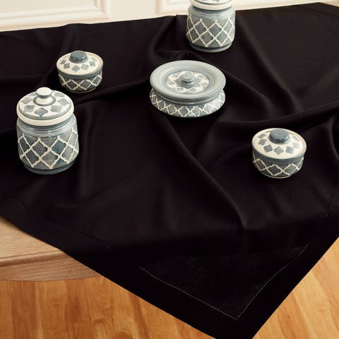 Linen Table Throw - Classic Hemstitch, 52" x 52" Inch, 52" x 52" Inch