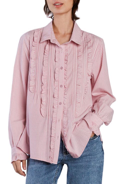 Ruffle Stripe Tuxedo Shirt