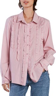 Wash Lab Denim Ruffle Stripe Tuxedo Shirt