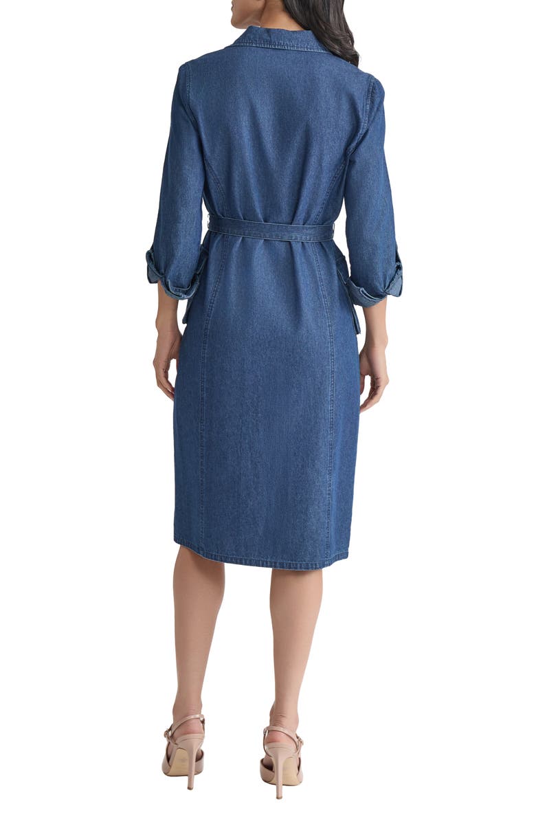 Jones New York Long Sleeve Cotton Denim Midi Shirtdress, Alternate, color, Dark Wash