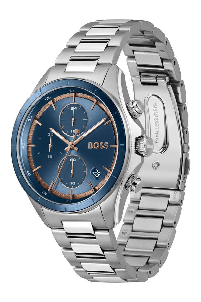Bossletic Chronograph Bracelet Watch, 43mm, Alternate, color, DARK BLUE