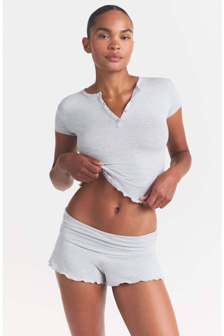 Henley & Foldover Shorts Set, Alternate, color, LIGHT HEATHER GREY