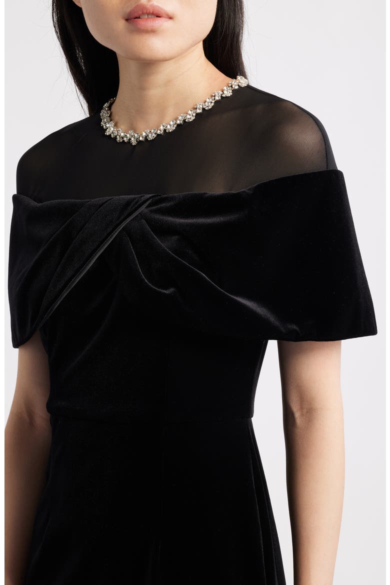 Rhinestone & Illusion Lace Detail Velvet Cocktail Sheath Dress, Alternate, color, BLACK