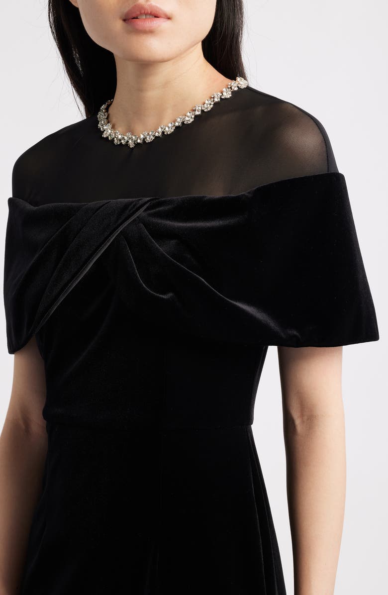 Vince Camuto Rhinestone & Illusion Lace Detail Velvet Cocktail Sheath Dress, Alternate, color, Black