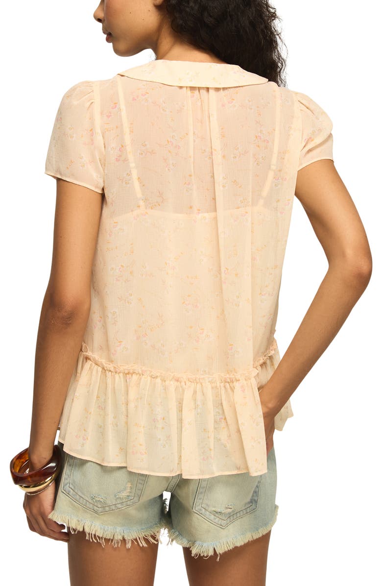 Lucky Brand Smocked Ruffle Hem Top, Alternate, color, Peach Floral