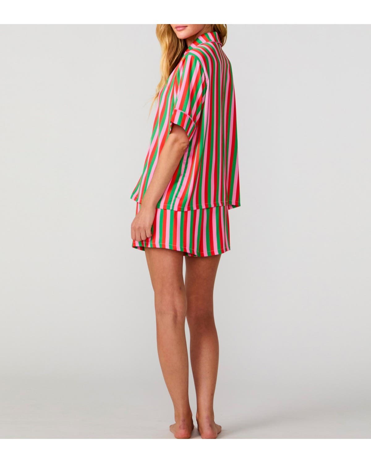 Sunshine Society Silky Christmas Candy Stripe Short Sleeve Short Set ...