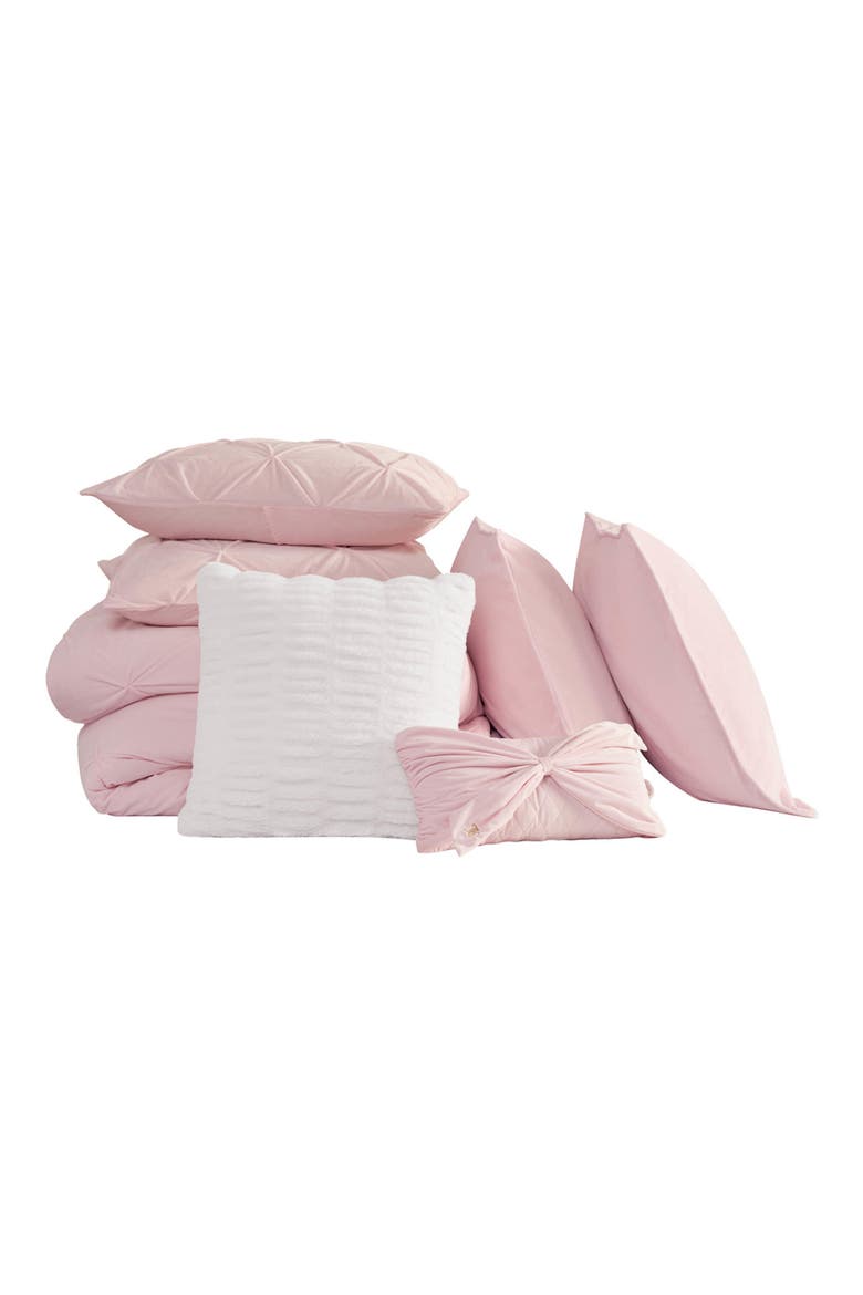 Kiss 5-Piece Pleat Plush Comforter Set, Main, color, PALE PINK
