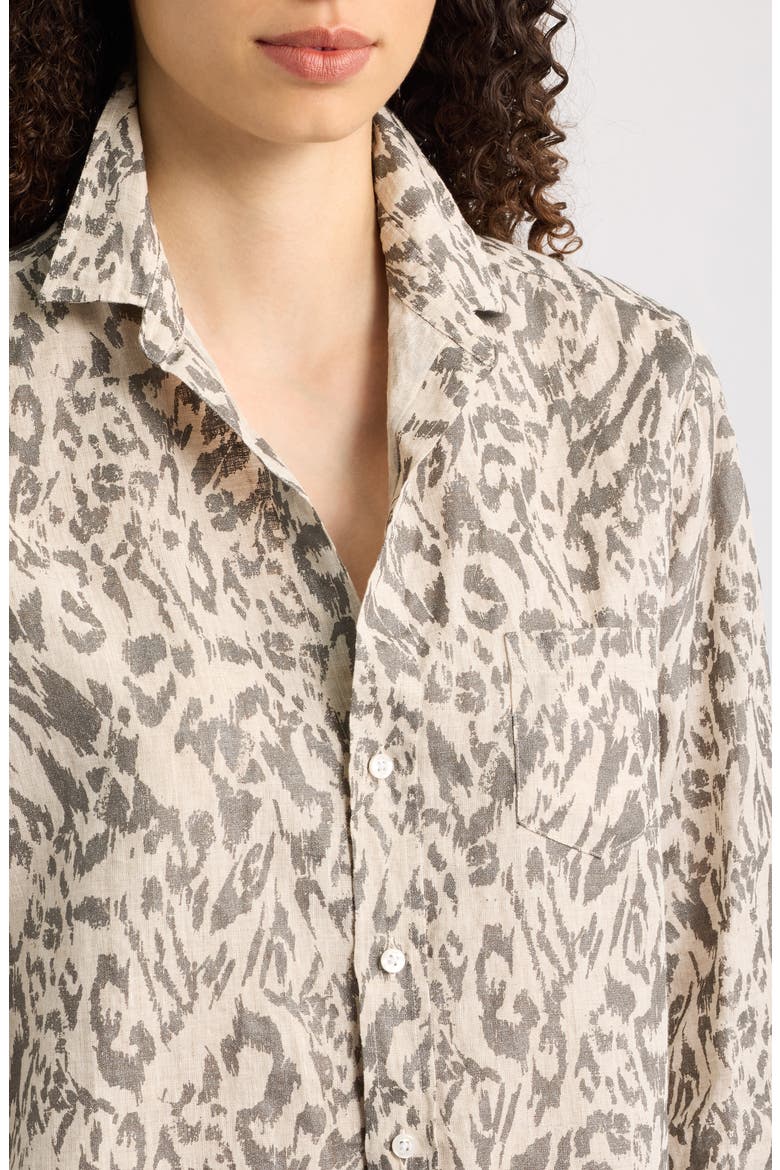 Eileen Relaxed Linen Shirt, Alternate, color, GLITTER ANIMAL PRINT