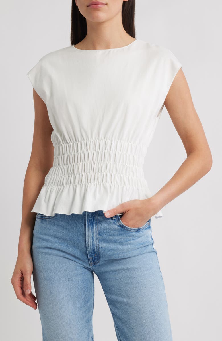 MANGO Smock Waist Cotton Top, Main, color,