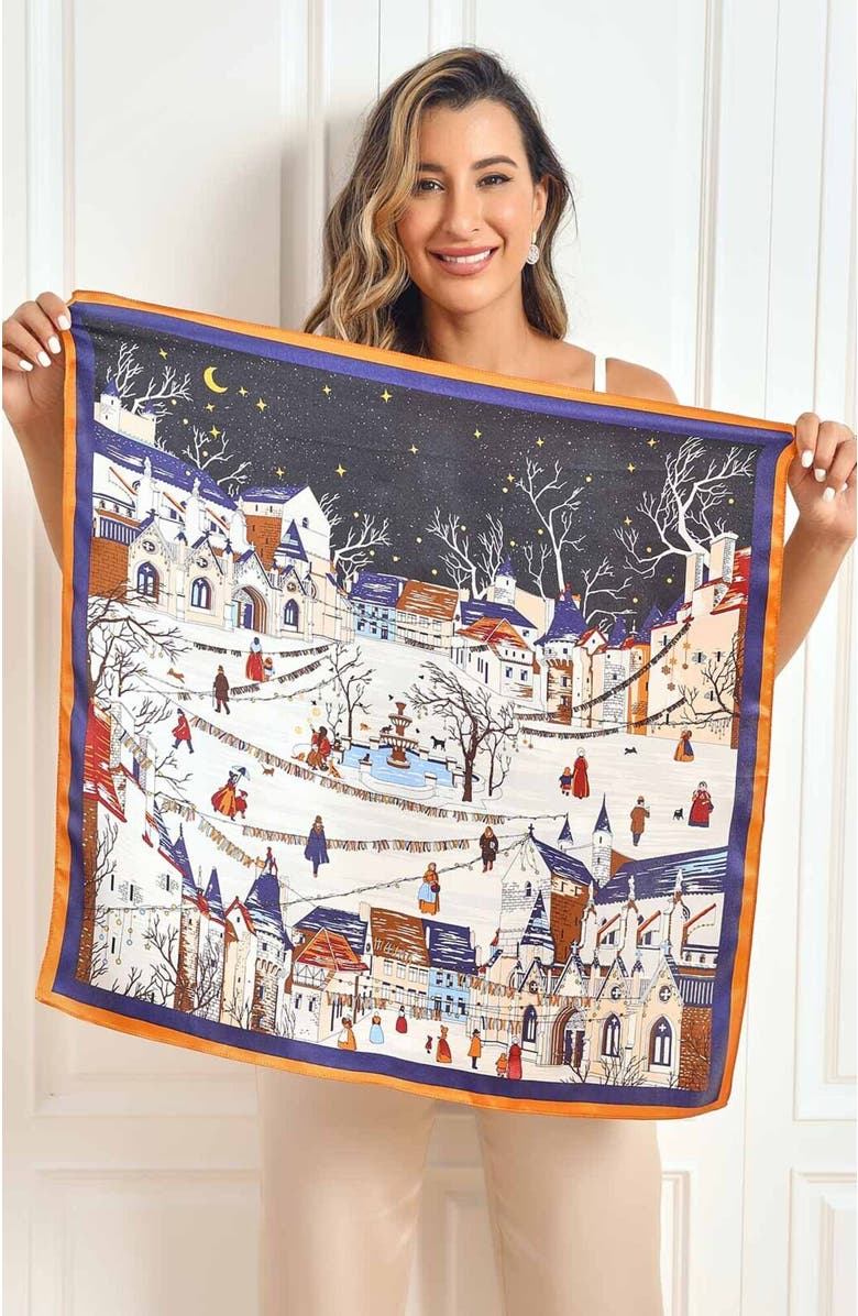 SILKSILKY Pure Silk Scenery Pattern Square Scarf, Alternate, color, Black