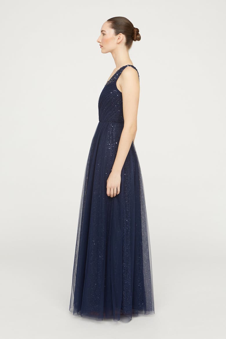 Kiana Beaded V-Neck Gown, Alternate, color, Navy