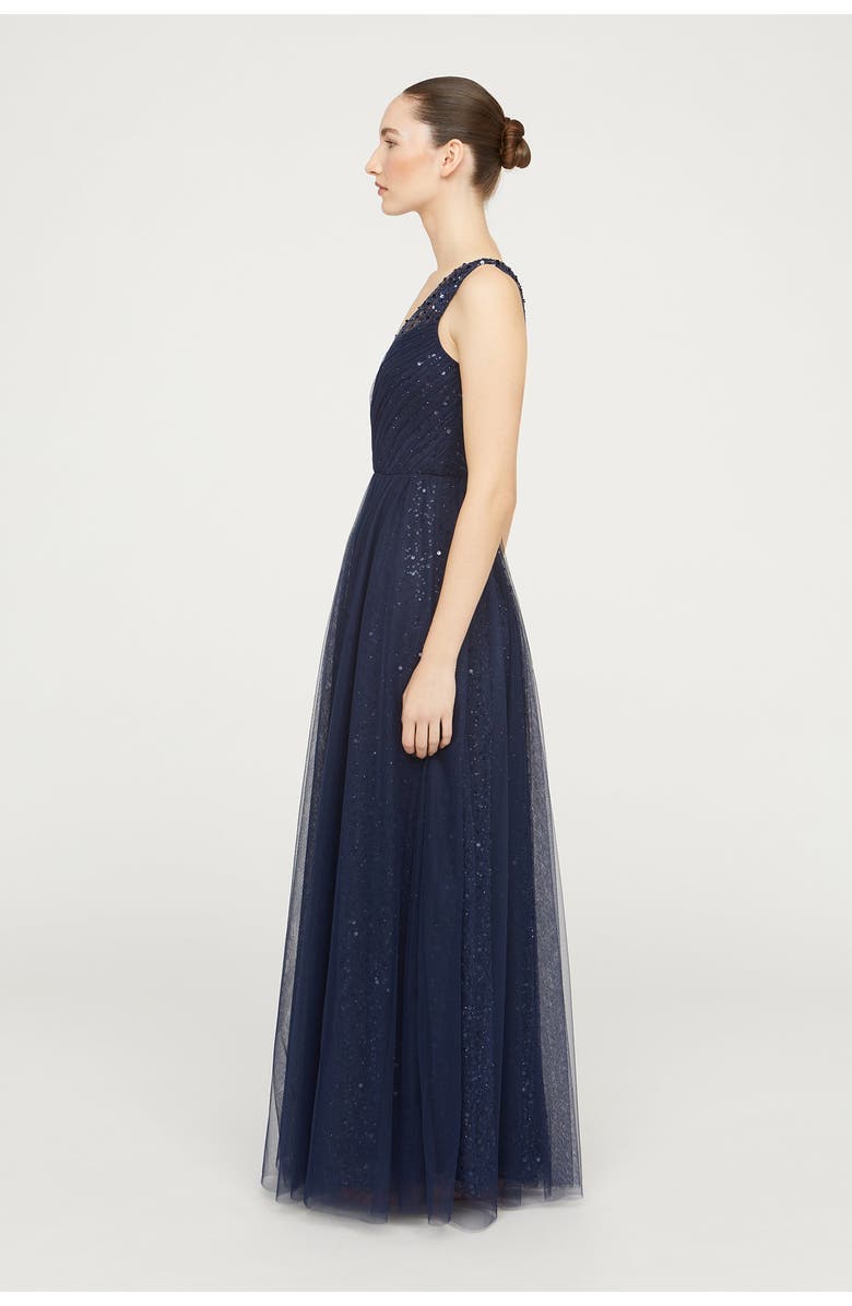 Theia Kiana Beaded V-Neck Gown, Alternate, color, Navy