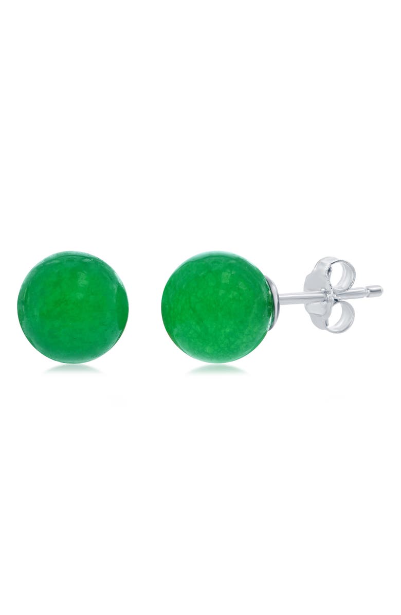 SIMONA Sterling Silver & Jade Round Stud Earrings, Main, color, Green