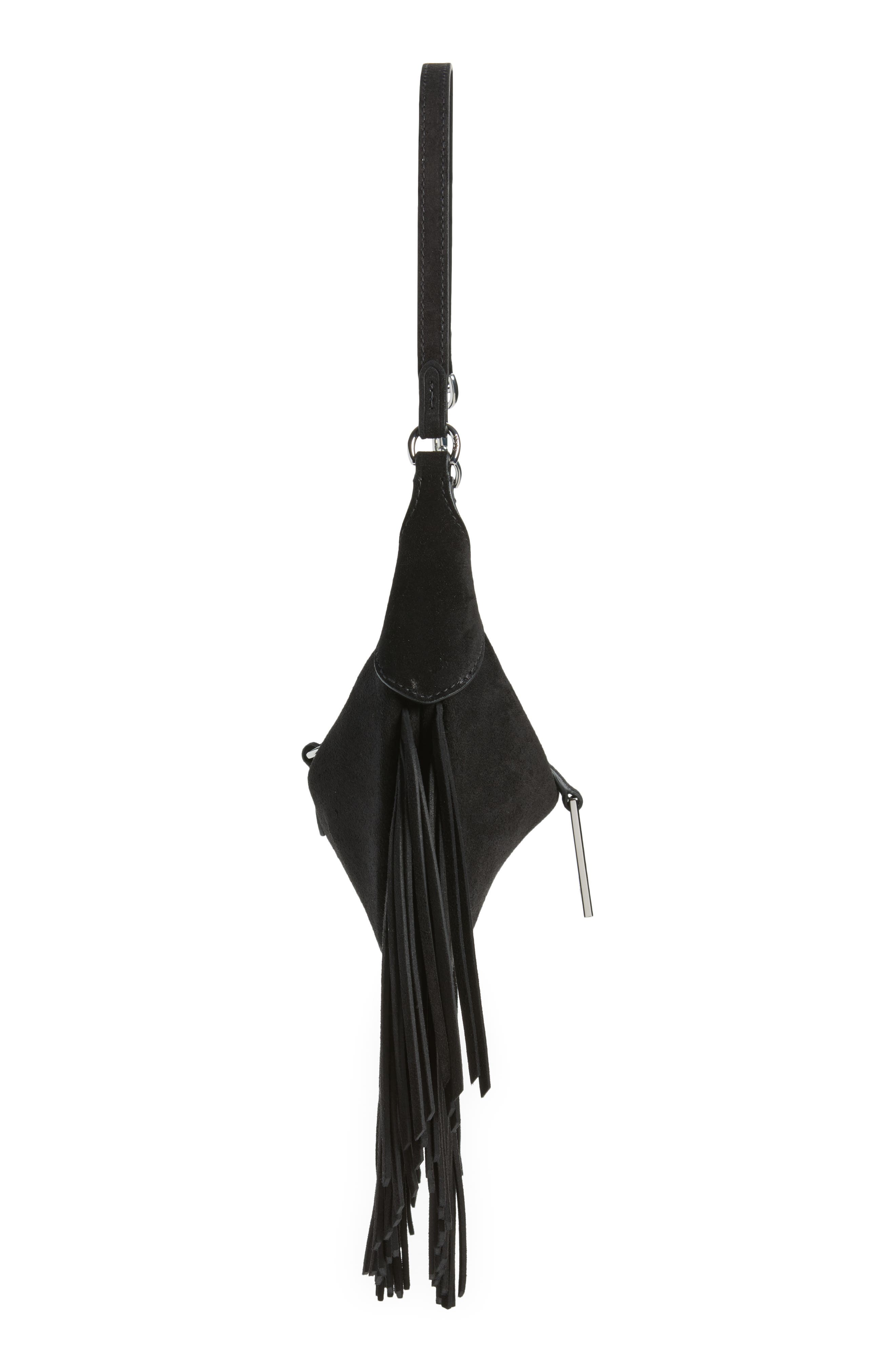Fringe Suede Hobo Bag, Alternate, color, BLACK