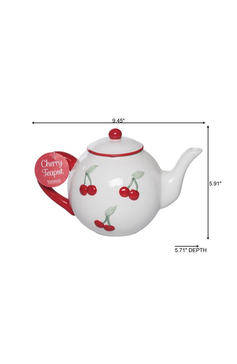 Transpac Dolomite Cherry Teapot with Lid Multicolored for Spring Serving and Entertaining, Alternate, color, Multicolored