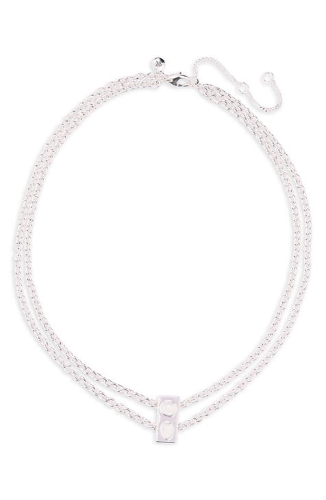 Stone Collection White Opal Double Chain Necklace