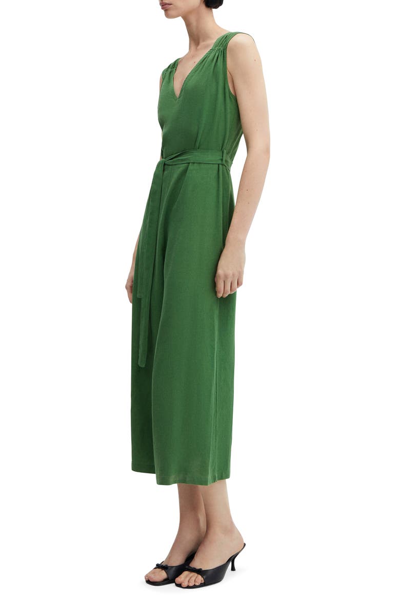 Belted Linen Blend Jumpsuit, Main, color, GREEN