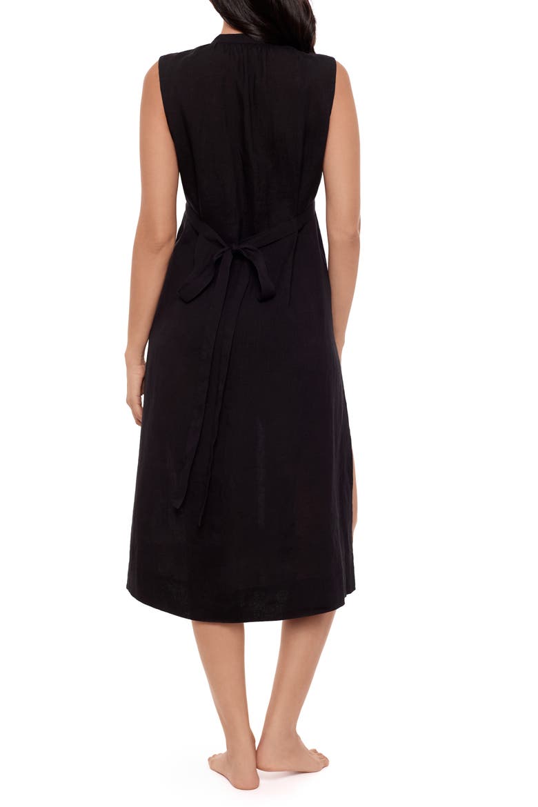 Pleated Sleeveless Beach Cover-Up Midi Dress, Alternate, color, BLACK